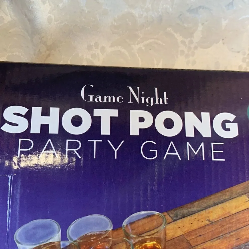 Shot Pong Game Night Party Game With 12 Shot Glasses 1 Game Board 6 Balls New